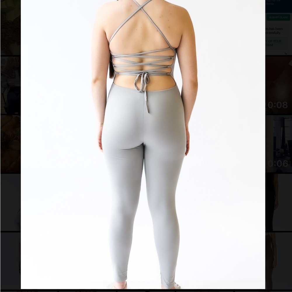 Grey Criss-cross open back bodycon jumpsuit